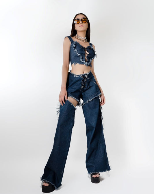 PANTS OVERSIZE TRANSFORMABLE DENIM